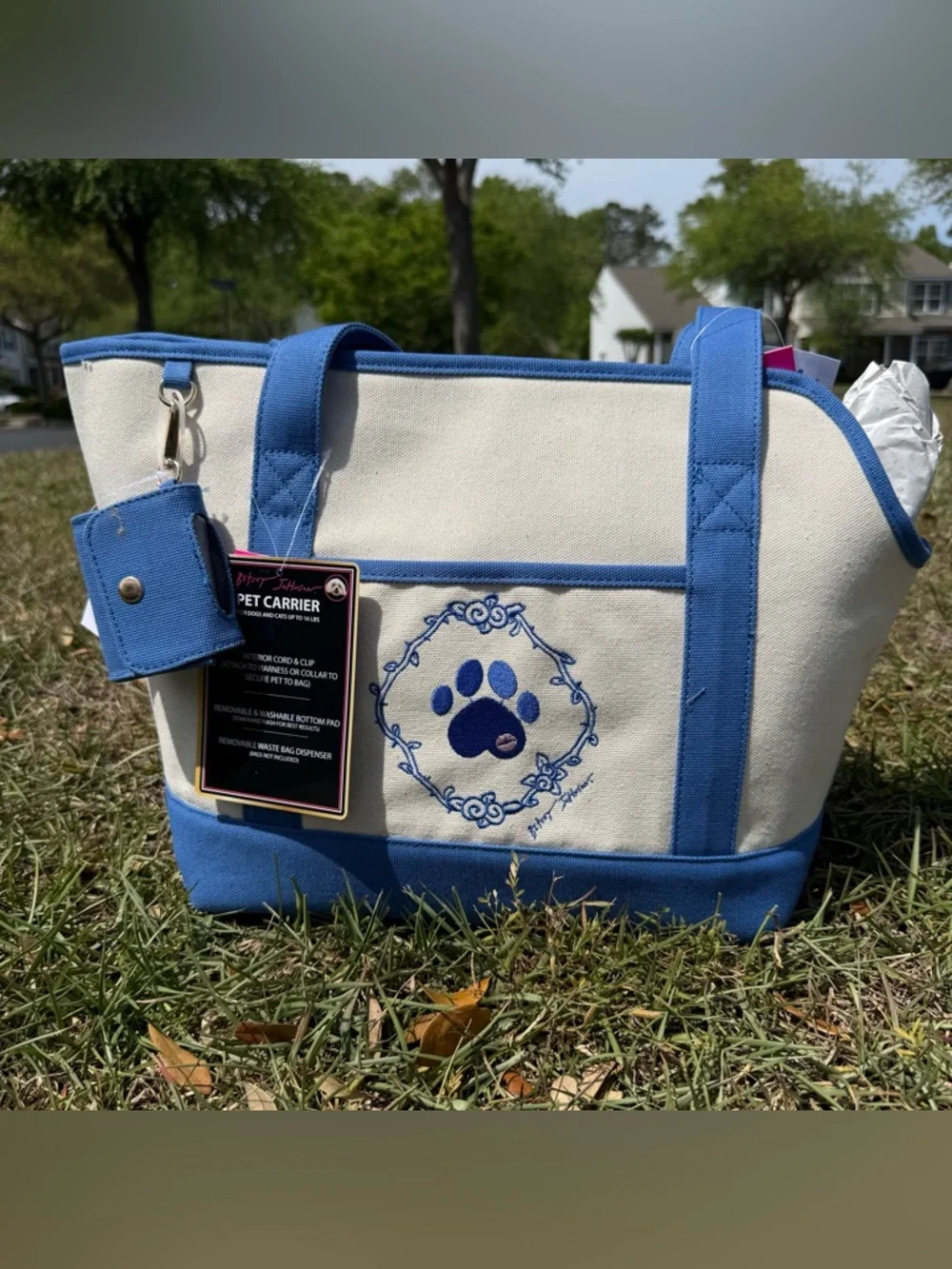 Betsey Johnson Pet Carrier Blue Canvas Dog Cat Bag Up To 16 lbs New Cute